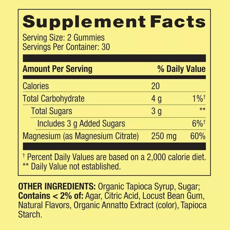 Spring Valley extra strength Magnesium 250 Mg 60 Gomitas Naranja