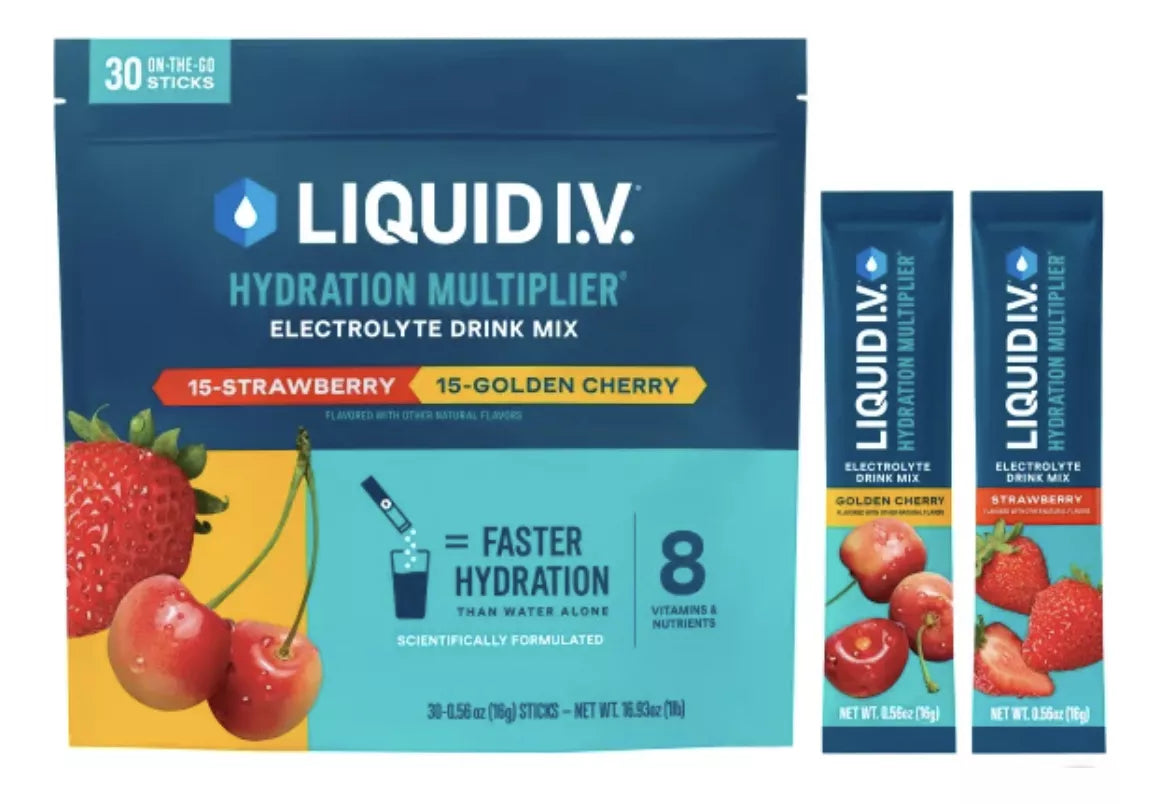 Liquid Iv Electrolitos Fresa Y Golden Cherry 30 Piezas 16g