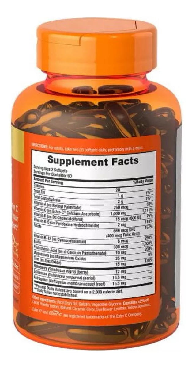 Natures Bounty Immune 24 Horas 1,000mg C + D3 Y Zinc 120 Gel