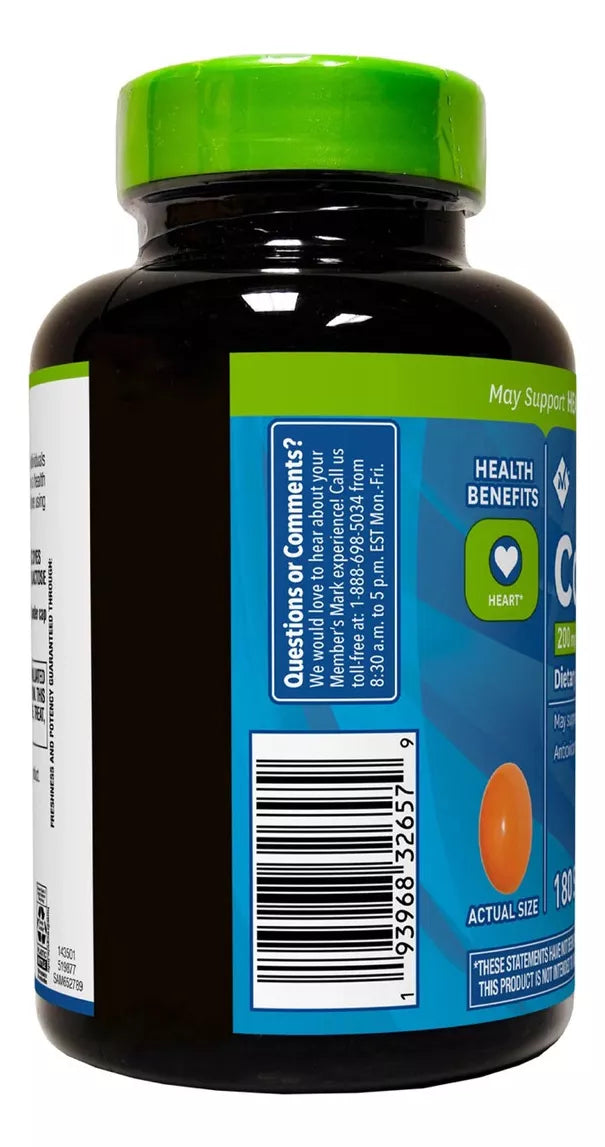 Members Mark Coenzima Coq10 De 200 Mg Con 180 Softgels Sabor Sin Sabor