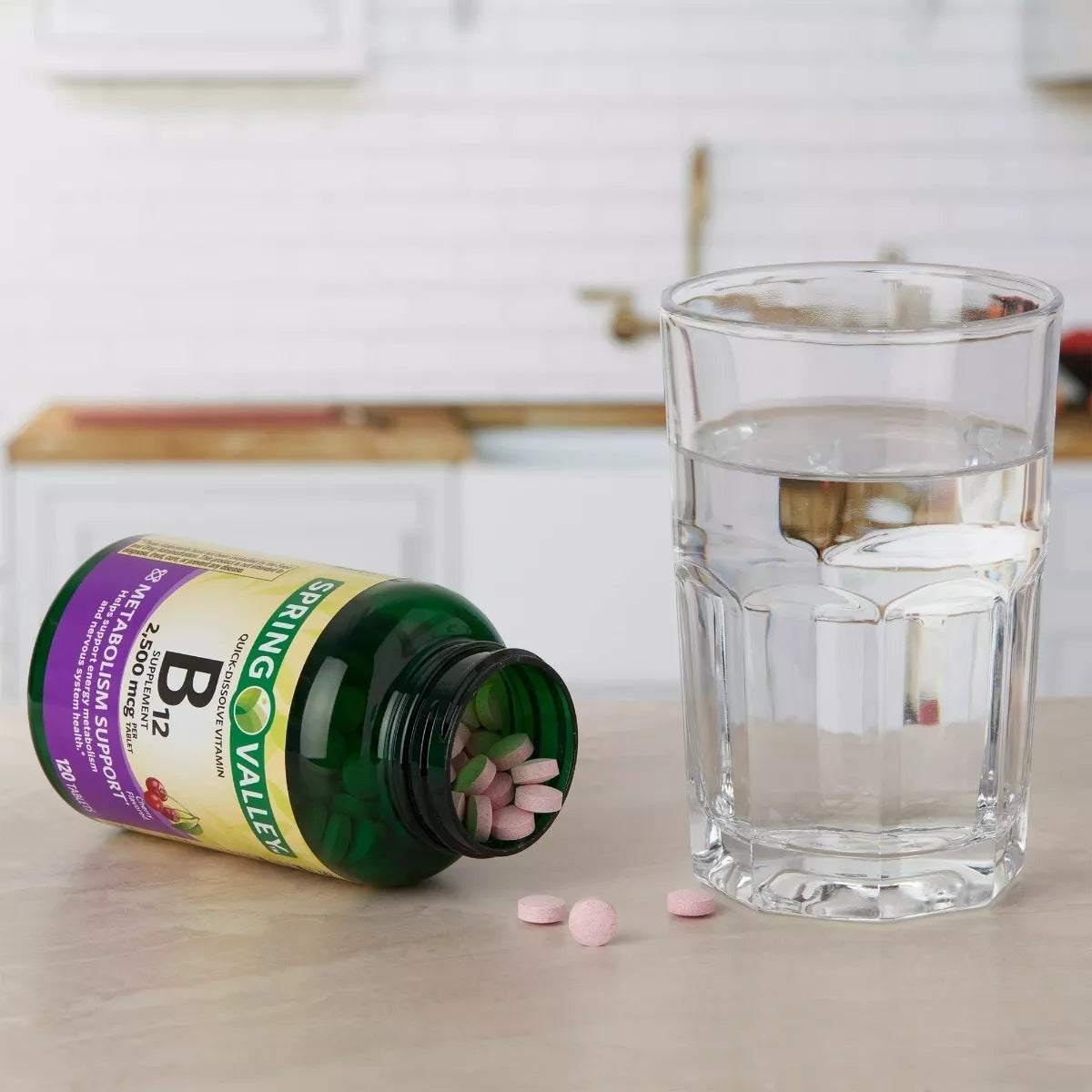 Spring Valley Vitamina B12 2,500mcg, 120 tabletas, cereza