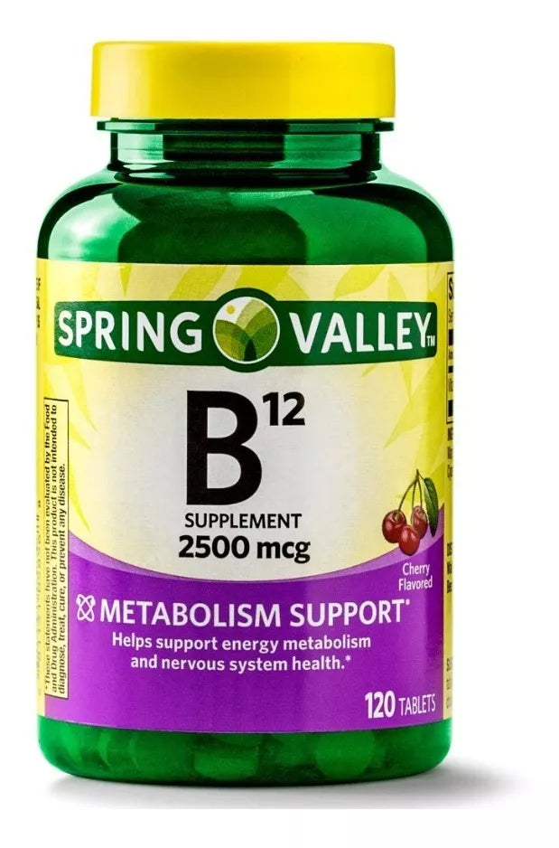 Spring Valley Vitamina B12 2,500mcg, 120 tabletas, cereza