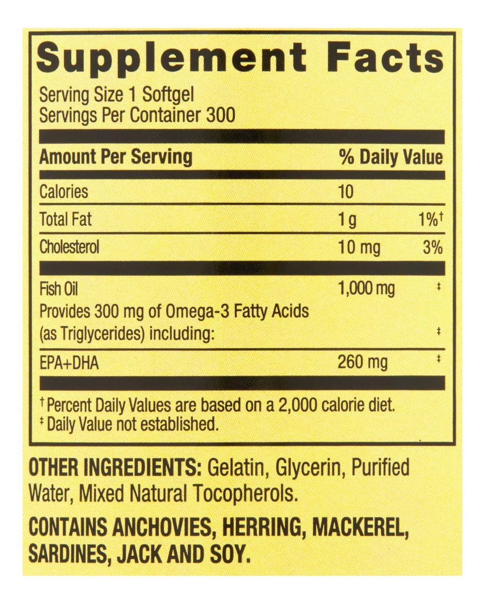 Spring Valley Fish Oil 1,000mg, 300 Softgels