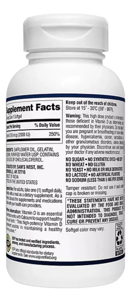 Members Mark Vitamina D3 2,000iu, 50mg, 400 Softgels