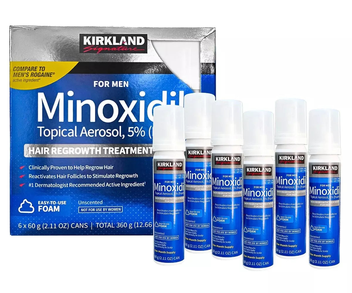 Kirkland Signature Capilar anticaída Pack 6 360g Topico en aerosol 5% Minoxidil FOAM 6 meses tratamiento regenerativo para Hombres
