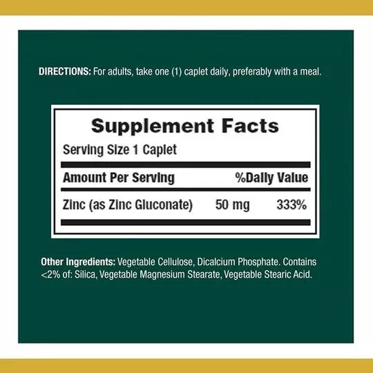 Nature's Bounty Zinc 50mg 200 Tabletas