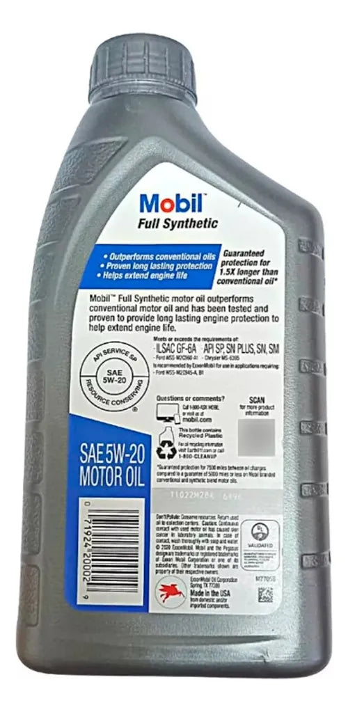 Aceite Mobil 5w-20 100% Full Synthetic Sintetico