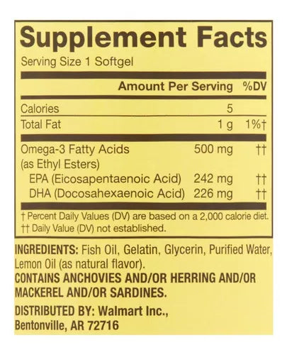 Spring Valley Omega-3 500 Mg 180 Softgels Sabor A Limón