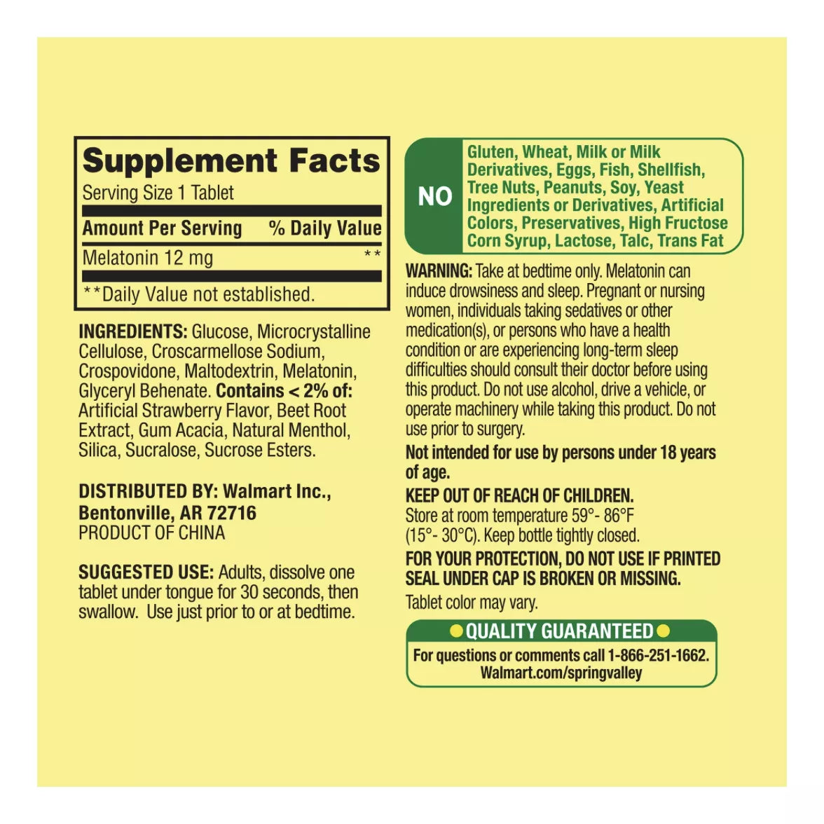 Spring Valley Melatonina 12mg 60 Tabletas Vegetarianas