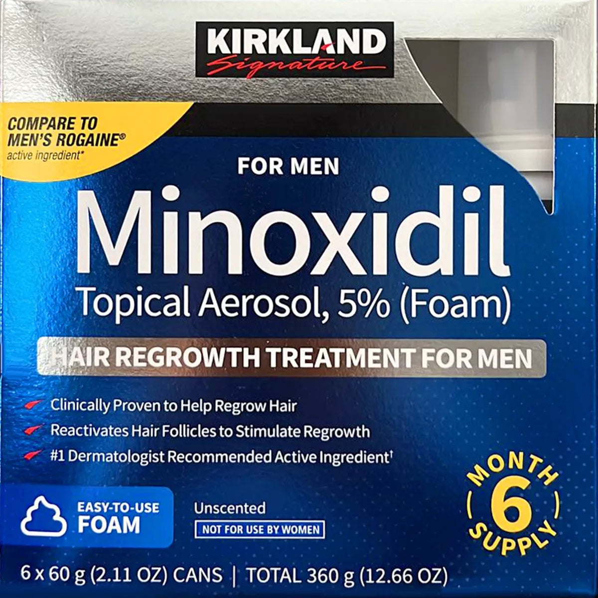Kirkland Signature Capilar anticaída Pack 6 360g Topico en aerosol 5% Minoxidil FOAM 6 meses tratamiento regenerativo para Hombres