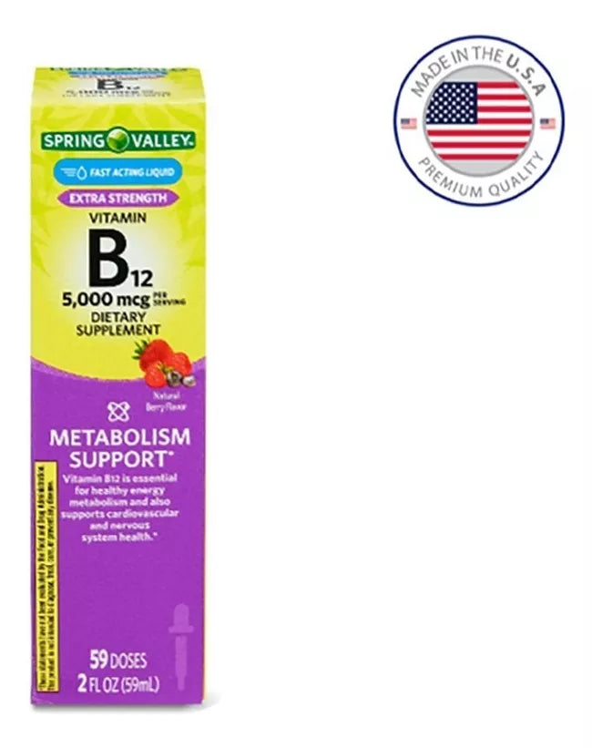 Spring Valley  Vitamina B12 5000 Mcg Líquido De Acción Rápida 59 Ml