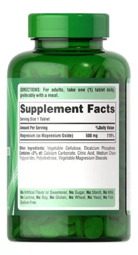 Puritan's Pride Magnesio 500mg Alta Potencia 250 tabletas