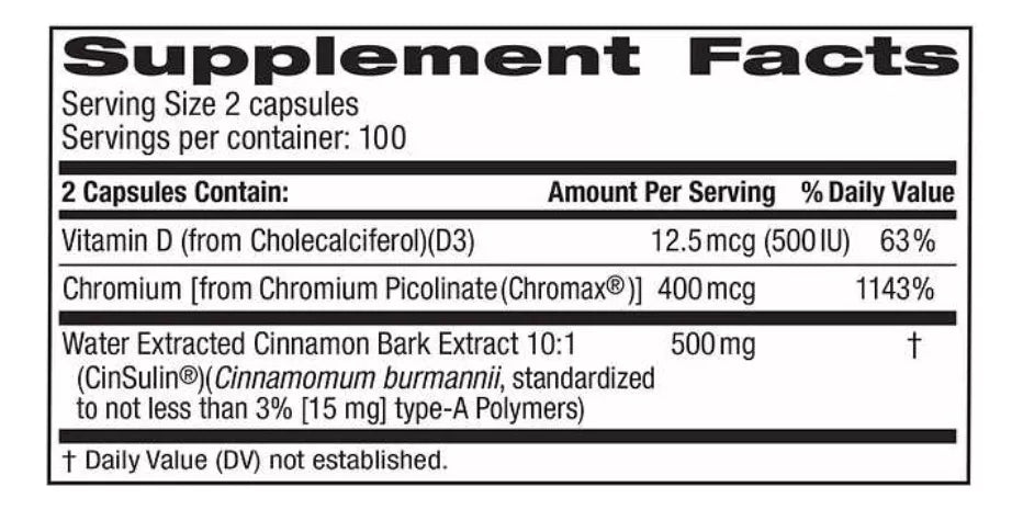 Trunature Cinsulin 500 Mg., 200 Cápsulas Vegetarianas