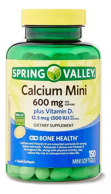Spring Valley Calcio Mini 600mg + Vitamina D3, 150 mini softgels