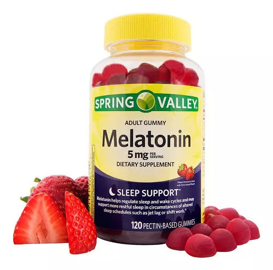 Spring Valley Melatonina 5 Mg Con 120 Gomitas. Sabor A Fresa