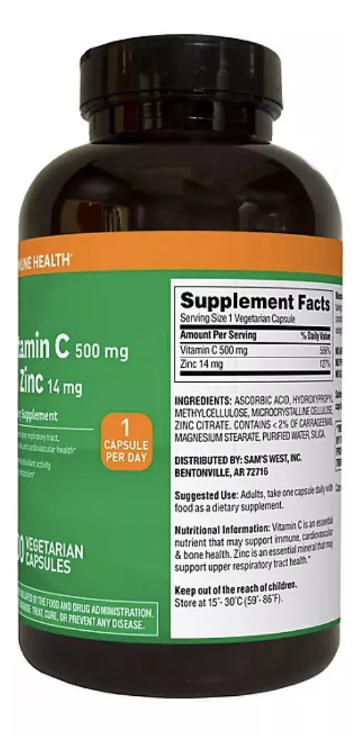 Members Mark Vitamina C 500mg Zinc 14mg 400 Cap Vegetarianas