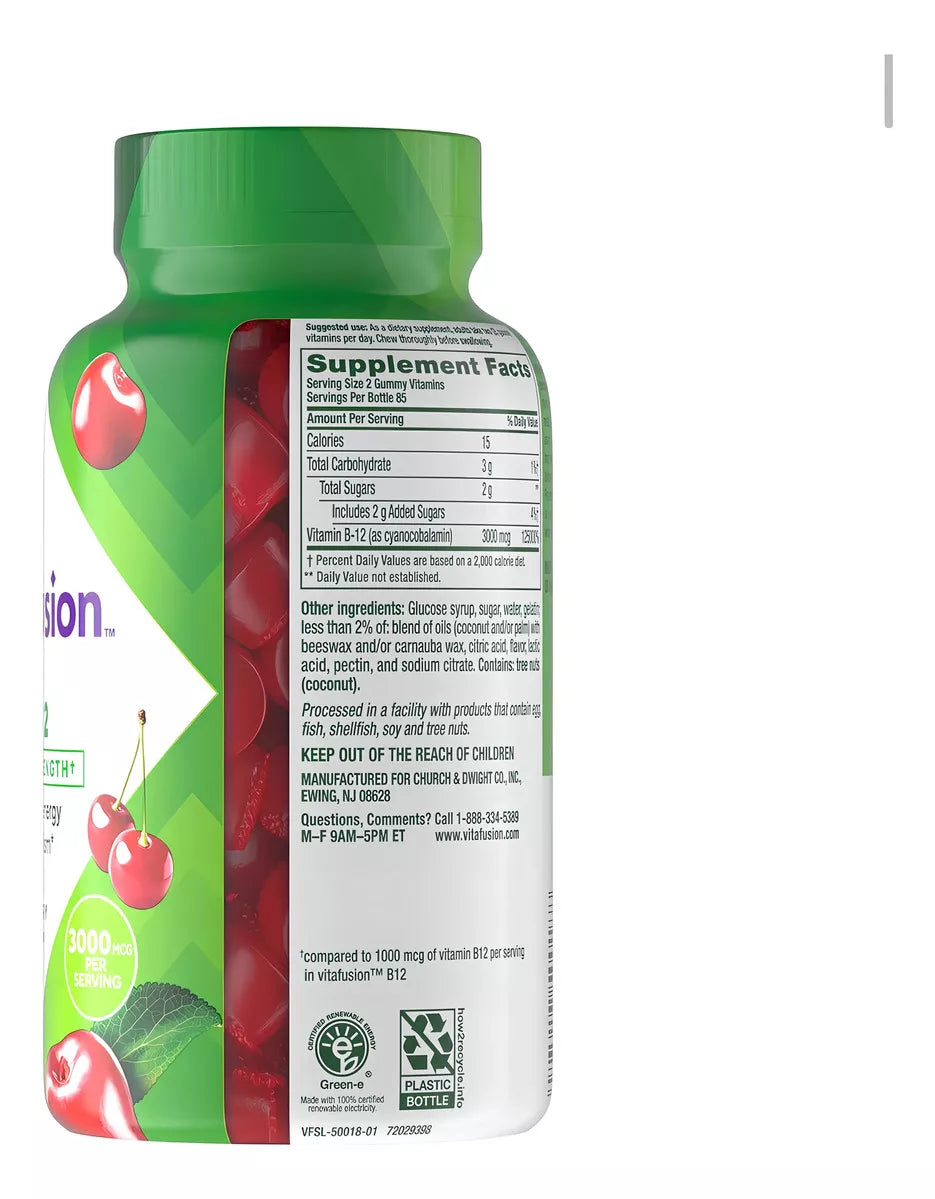 Vitafusion Vitamina B12 3000 Mcg Extra Fuerte 170 Gomitas Sabor Cereza