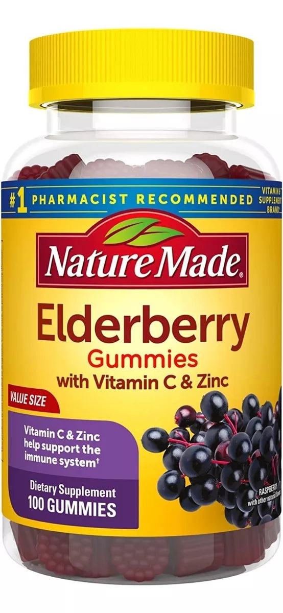 Nature Made Elderberry Gomas Vitamina C Y Zinc 100 gomitas Sabor Frambuesa