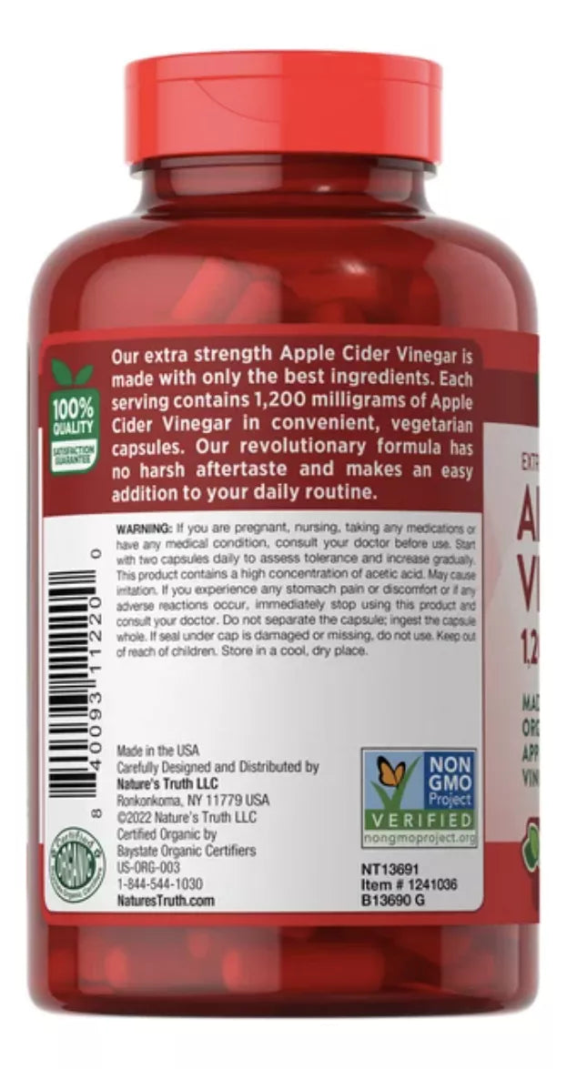 Vinagre De Manzana 1200mg Natures Truth (180 Caps)