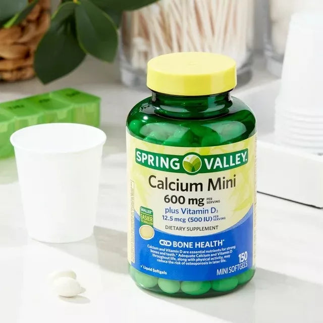 Spring Valley Calcio Mini 600mg + Vitamina D3, 150 mini softgels