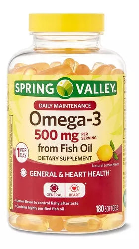 Spring Valley Omega-3 500 Mg 180 Softgels Sabor A Limón