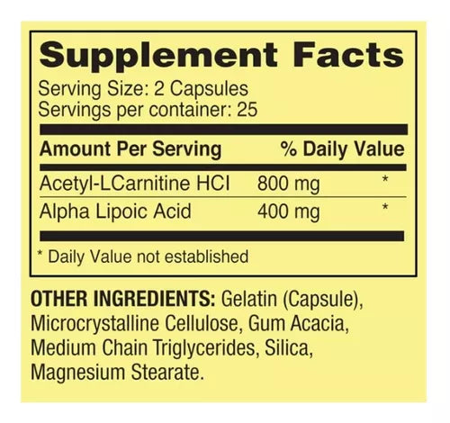SPRING VALLEY ACETYL L-CARNITINE 400 MG ALPHA  LIPOIC ACID 200MG 50 CAP