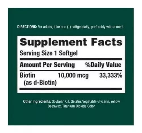 Nature's Bounty Biotina, 10000 Mcg, 120 Softgels