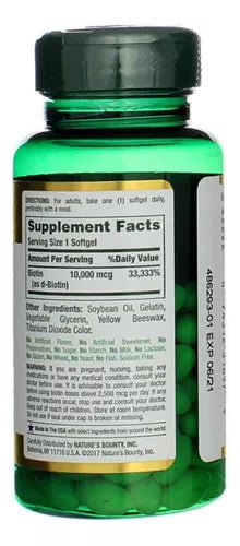 Nature's Bounty Biotina, 10000 Mcg, 120 Softgels