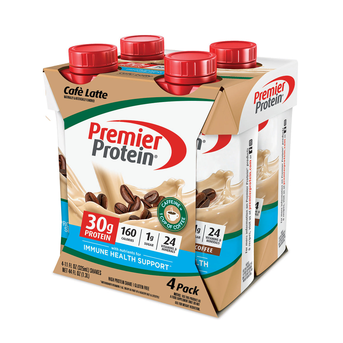 Premier Proteína Café latte, 30 G de Proteína, 11 fl oz, 4 Unidades