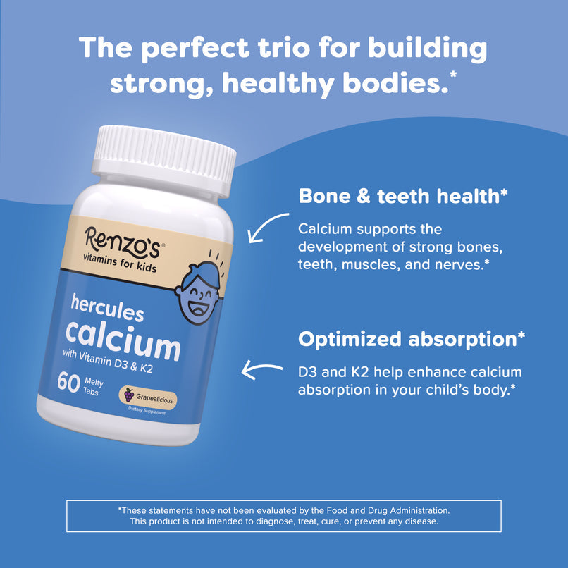 Renzo's Hercules Calcium con vitamina D3 y K2 60 tabletas