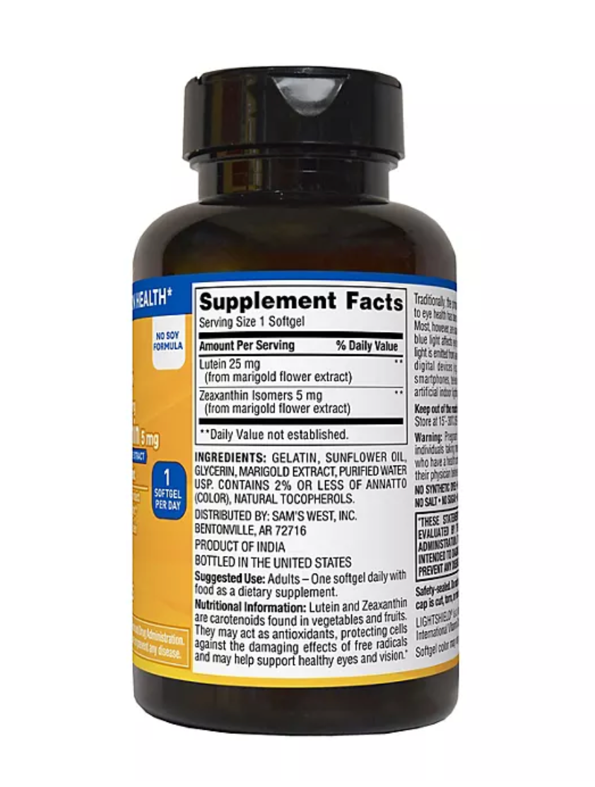 Members Mark Luteína 25 Mg Zeaxantina 5 Mg 150 Softgels Sabor Sin Sabor