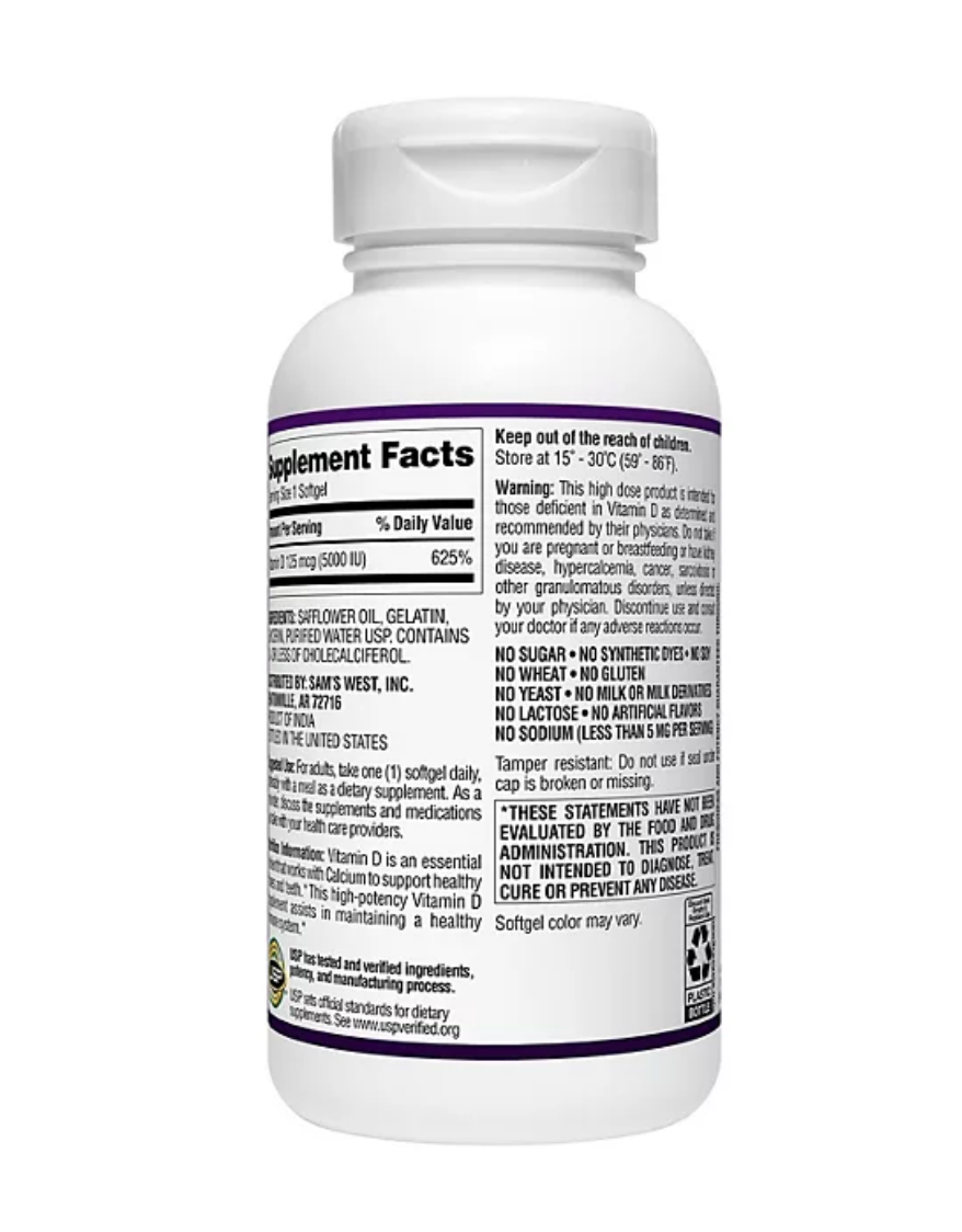 Vitamina D3 Ultra Premium 5000 Mcg 125 Mcg | 400 Softgels Sabor Sin Sabor
