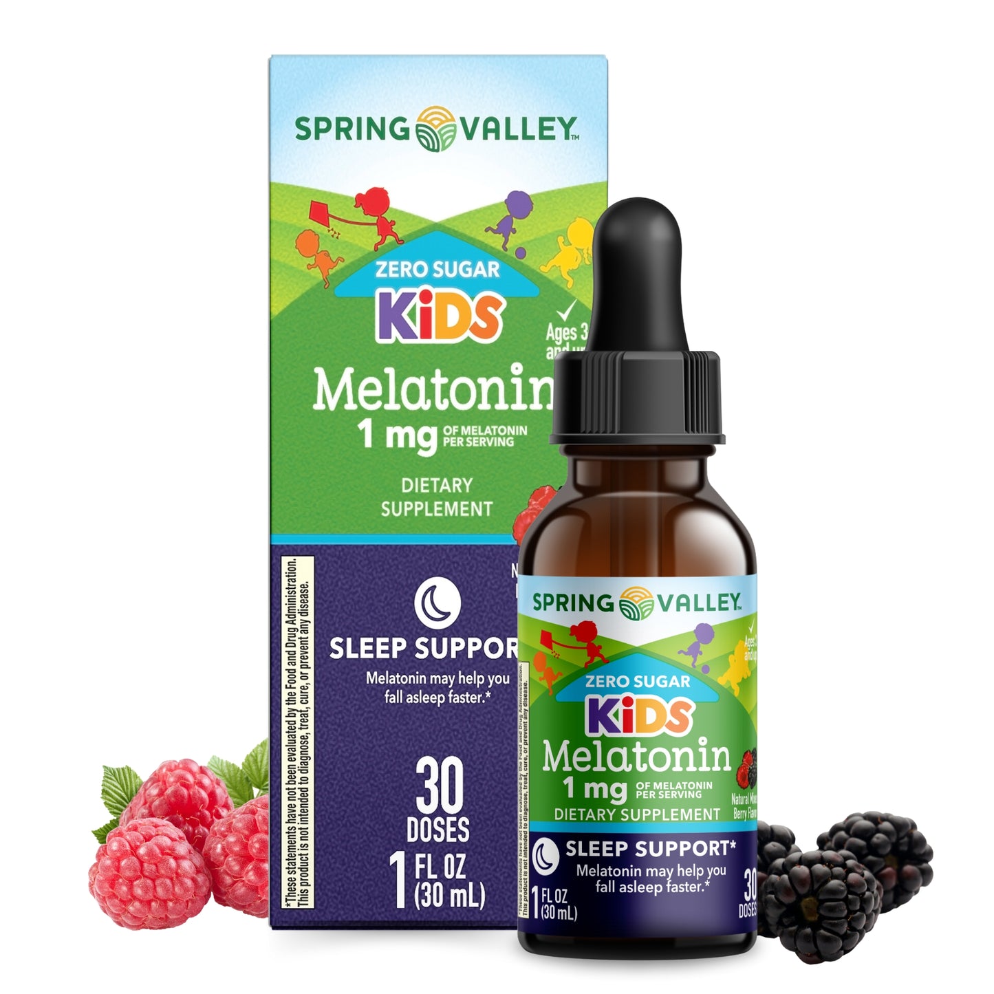 Spring Valley Melatonina 1mg liquida para Niños 1 fl oz, Sabor a Bayas