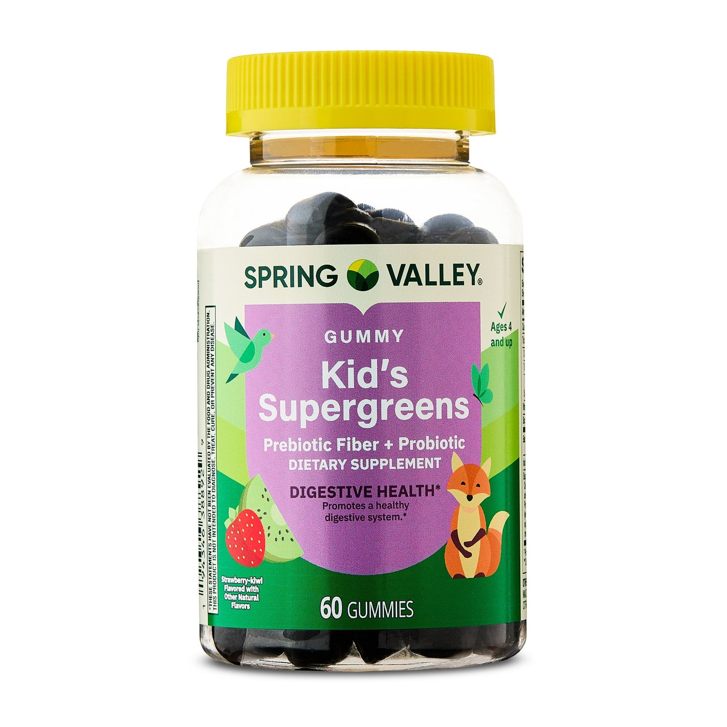 Spring Valley Kids Supergreens + Prebiotic Fiber + Probiotic, 60ct Vegetarian Gummies