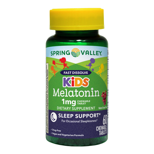 Spring Valley Kids Melatonina 1 mg Sabor a Uva 60 Tabletas Masticables