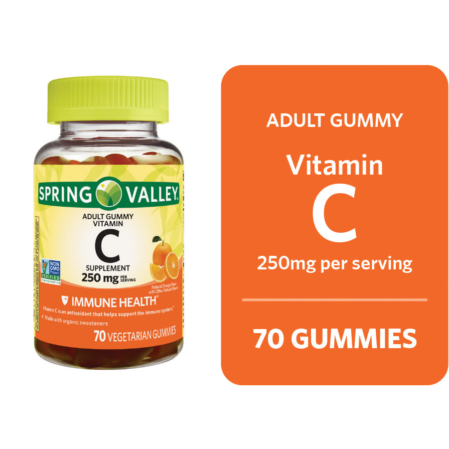 Spring Valley Vitamina C 250 Mg, 70 Gomitas Vegetarianas Sabor a Naranja