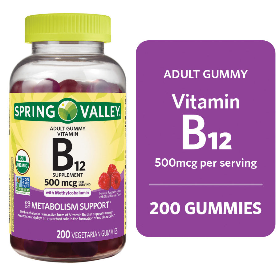 Spring Valley Gomitas Vitamina B12 500 Mcg, 200 gomitas sabor frambuesas