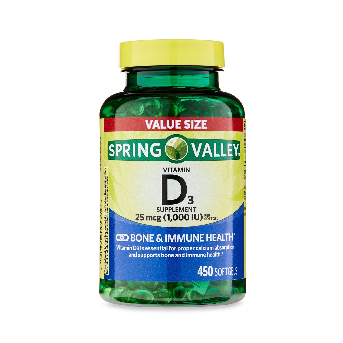 Spring Valley Vitamina D3 25 Mcg (1000 UI), 450 softgels