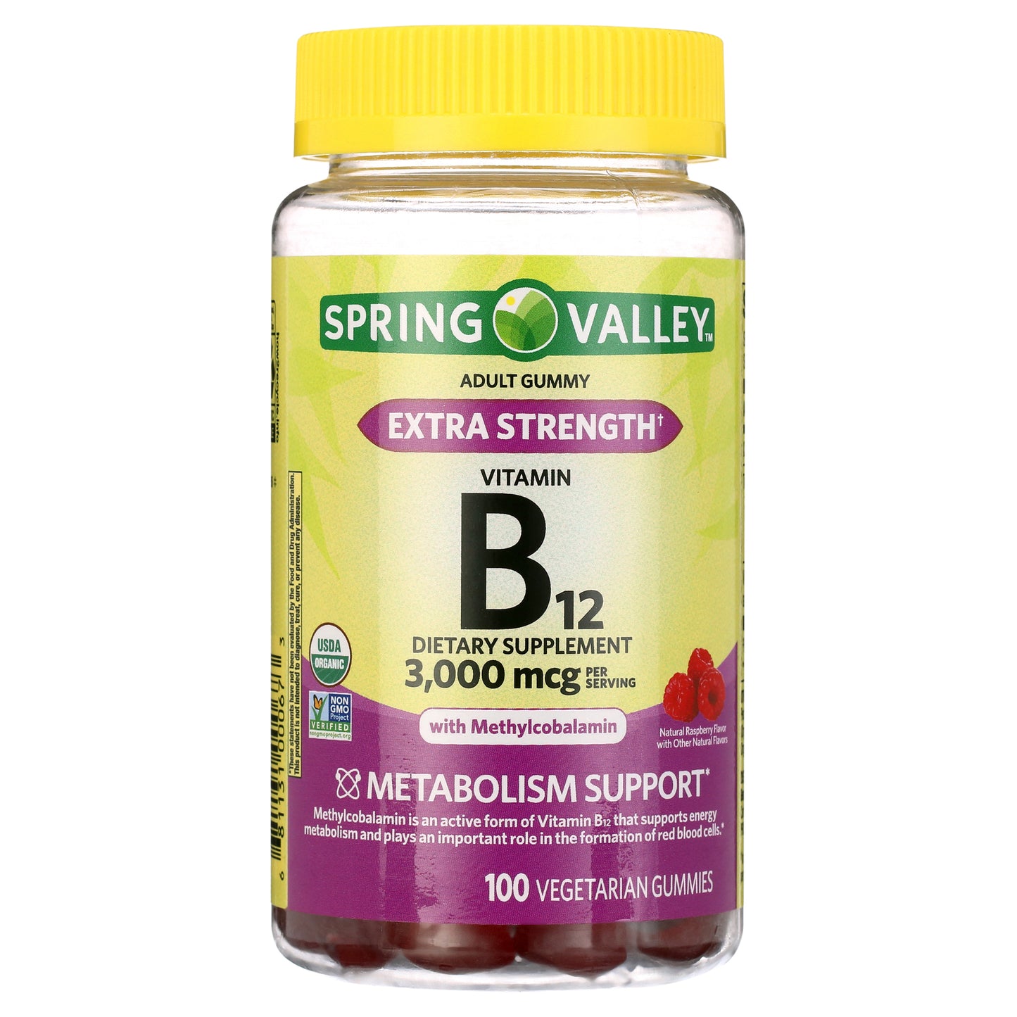 Spring Valley Vitamina B12 3000 Mcg, 100 gomitas sabor frambuesas