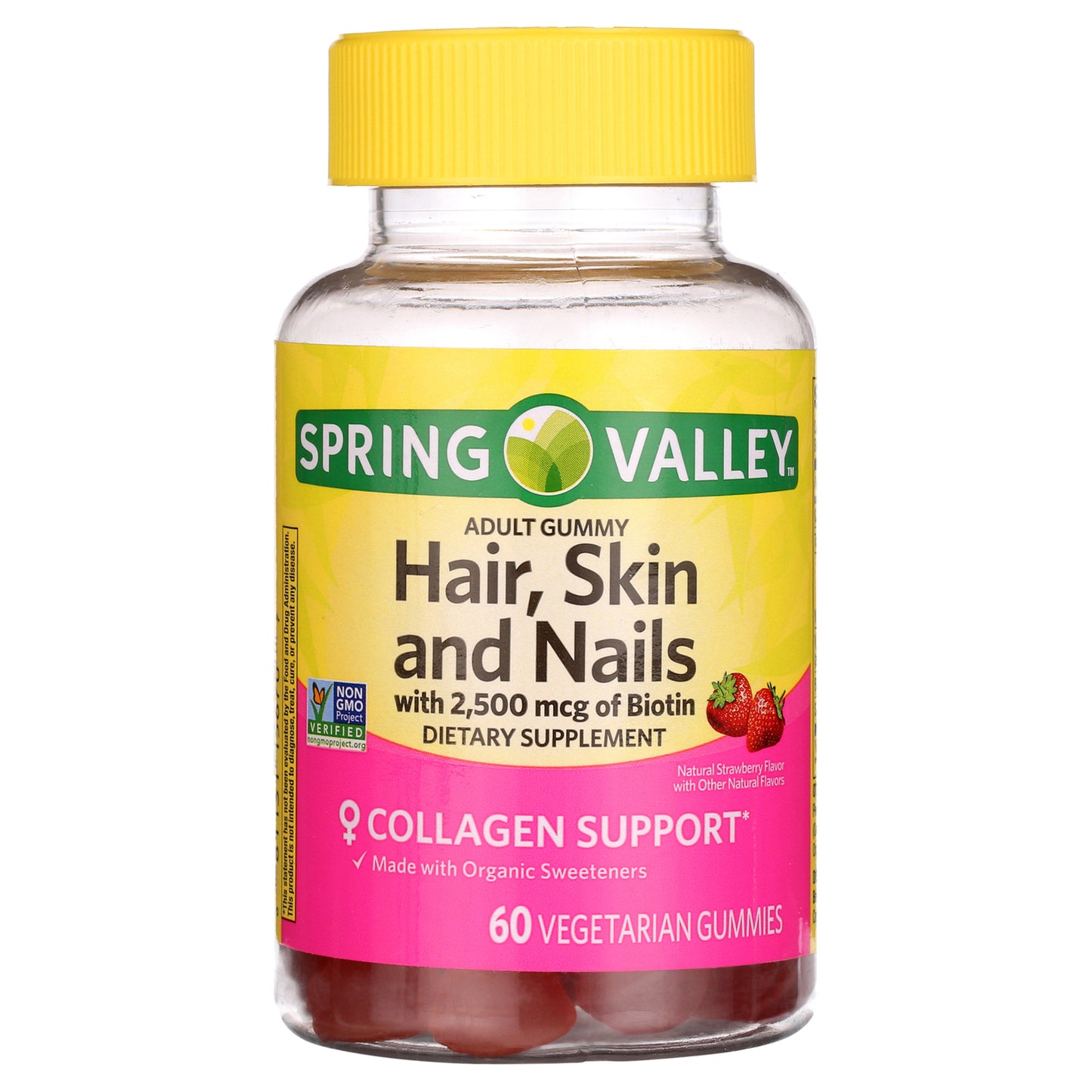 Spring Valley Hair,Skin and nails  Biotina sin OGM 2500 Mcg 60 Unidades Sabor a Fresa