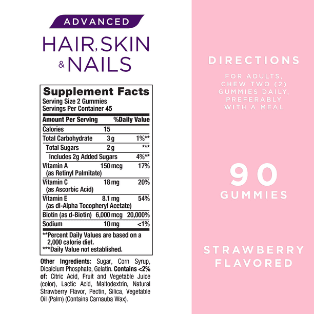 Nature's Bounty Advanced Cabello, Piel y Uñas 6000mcg Biotina, 90 pzs