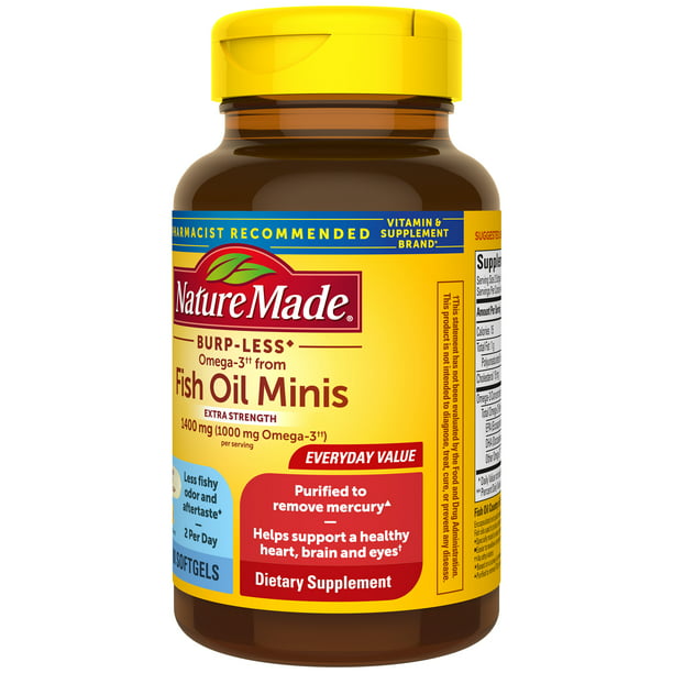 Nature Made Extra Fuerte Menos Eruptos Omega 3 Aceite de Pescado, Suplemento 1400 mg, 80 mini capsulas blandas