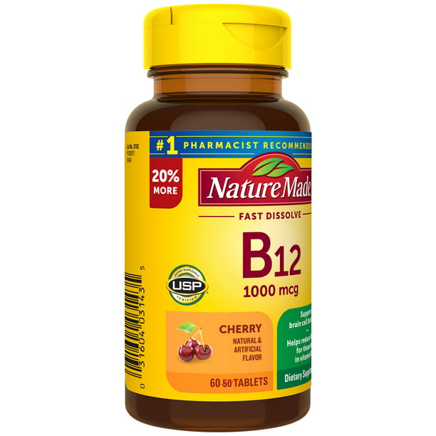 Nature Made Vitamina B12 Sublingual 1000 mcg Sin Azucar Disuelve Rapido 60pzs