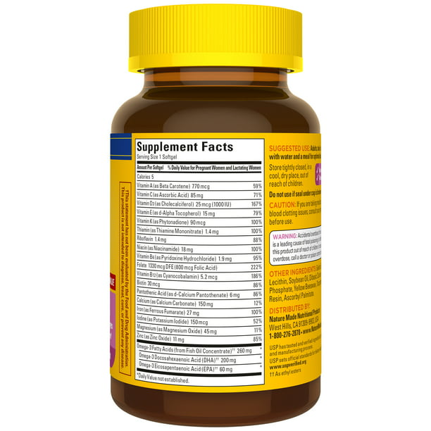 Nature Made Prenatal con Acido Fólico + DHA Capsulas Blandas, 70 pzs