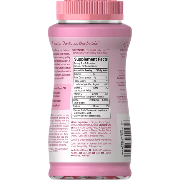Nature's Bounty Vitaminas para el Cabello, Piel y Uñas con Biotina, Gomitas 90pzs