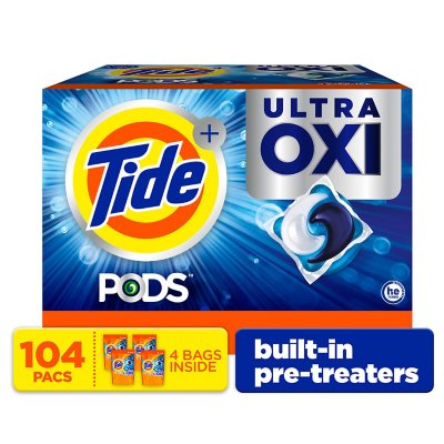 Tide PODS Liquid Detergent Pacs, 4-in-1 Ultra Oxi, 104 lavadas