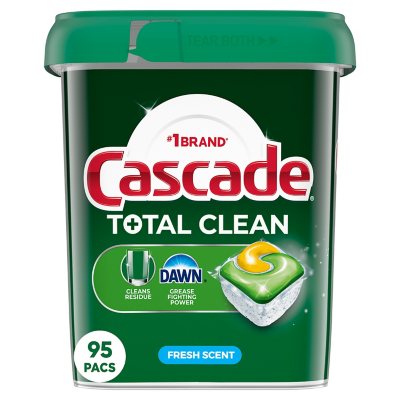 Cascade Total Clean ActionPacs Dishwasher Detergent, Fresh Scent, 95 ct
