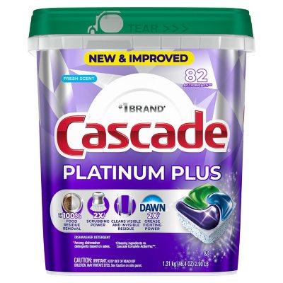 Cascade Platinum Plus ActionPacs Dishwasher Detergent Pacs, Fresh, 82 ct.