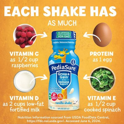 PediaSure Grow and Gain Nutrition Shake for Kids, Vanilla 8 fl oz 24 pk