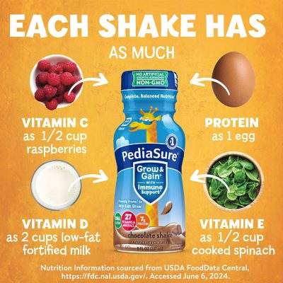 PediaSure Grow and Gain Nutrition Shake for Kids Chocolate 8 fl oz 24 pk